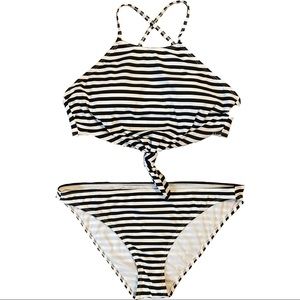 Target Xhilaration High Neck Black & White Striped Tie Front Bikini